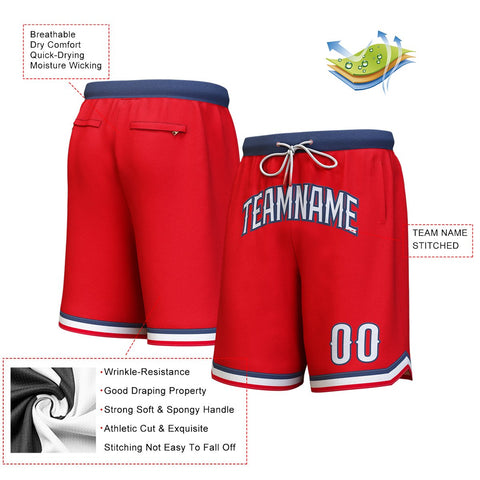 Custom Red White-Navy Personalized Basketball Shorts