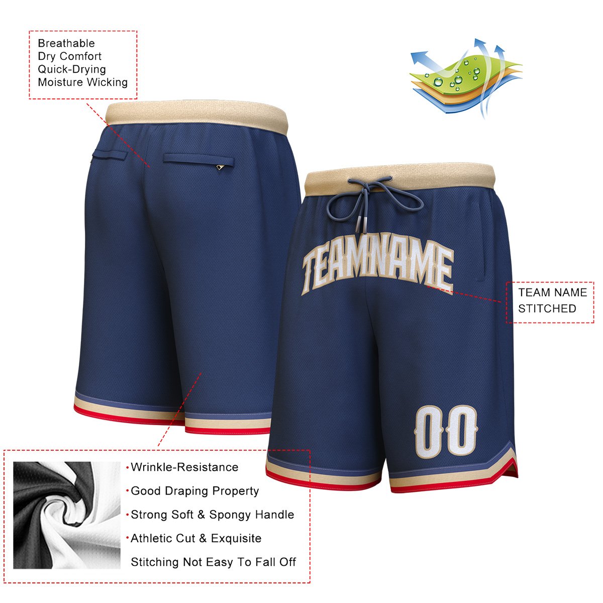 Custom Navy White-Old Gold Personalized Basketball Shorts