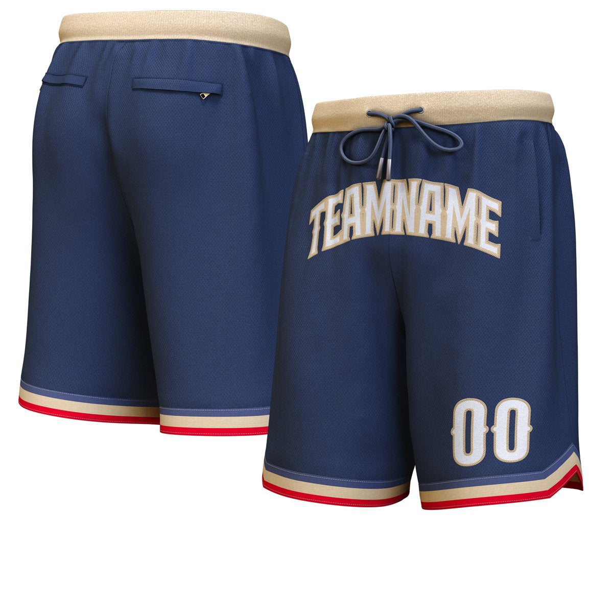 Short de basket-ball personnalisé bleu marine blanc-vieil or