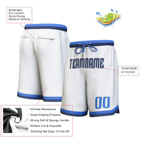 Custom White Navy-Gray Personalized Basketball Shorts