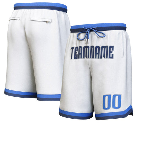Custom White Navy-Gray Personalized Basketball Shorts