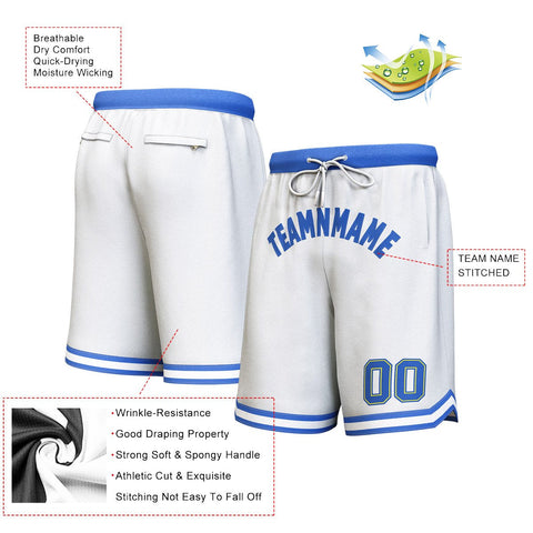 Custom White Royal Personalized Basketball Shorts