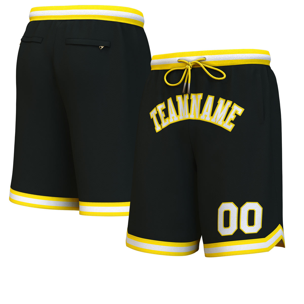 Short de basket personnalisé noir jaune-blanc personnalisé