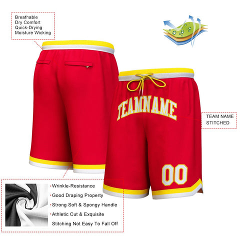 Custom Red White-Yellow Personalized Basketball Shorts