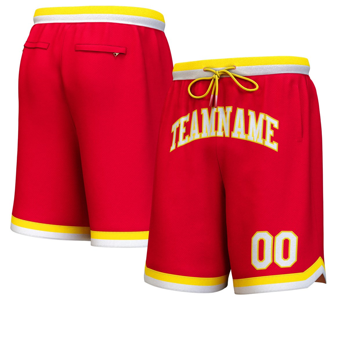 Short de basket personnalisé rouge blanc-jaune personnalisé