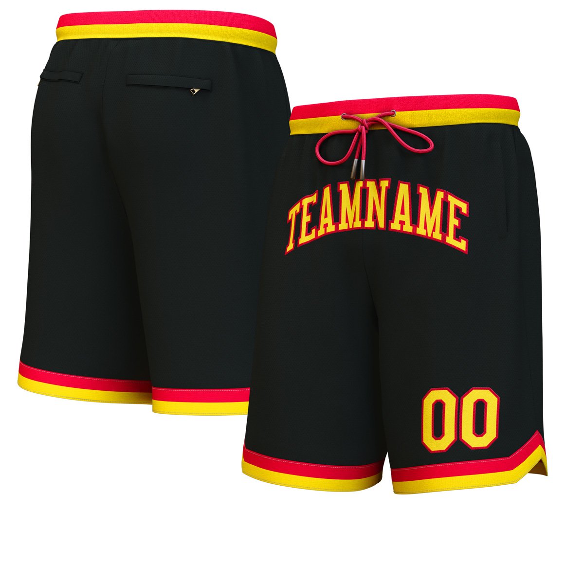 Short de basket personnalisé noir jaune-rouge personnalisé