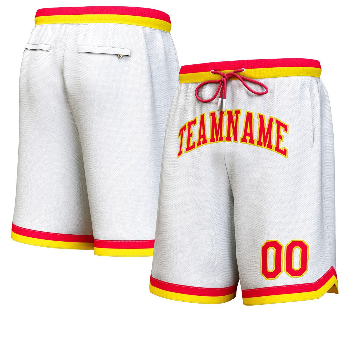 Short de basket personnalisé blanc rouge-jaune personnalisé