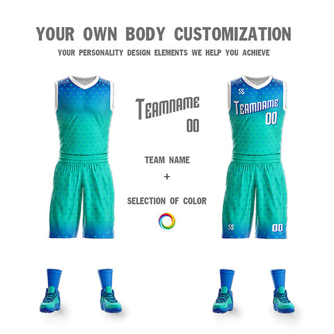 Custom Blue Green Double Side Sets Personalized Basketball Jersey