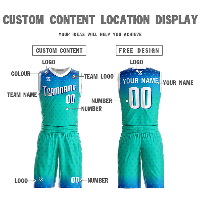 Custom Blue Green Double Side Sets Personalized Basketball Jersey