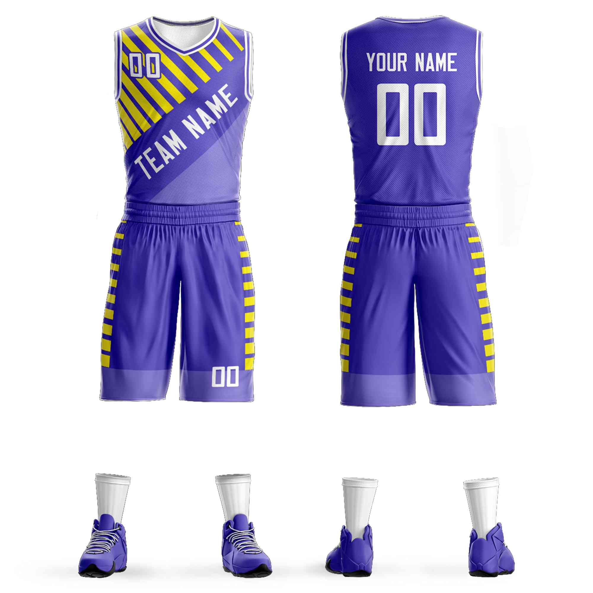 Le motif de graffiti blanc violet personnalisé définit le maillot de basket-ball d'élément de barre