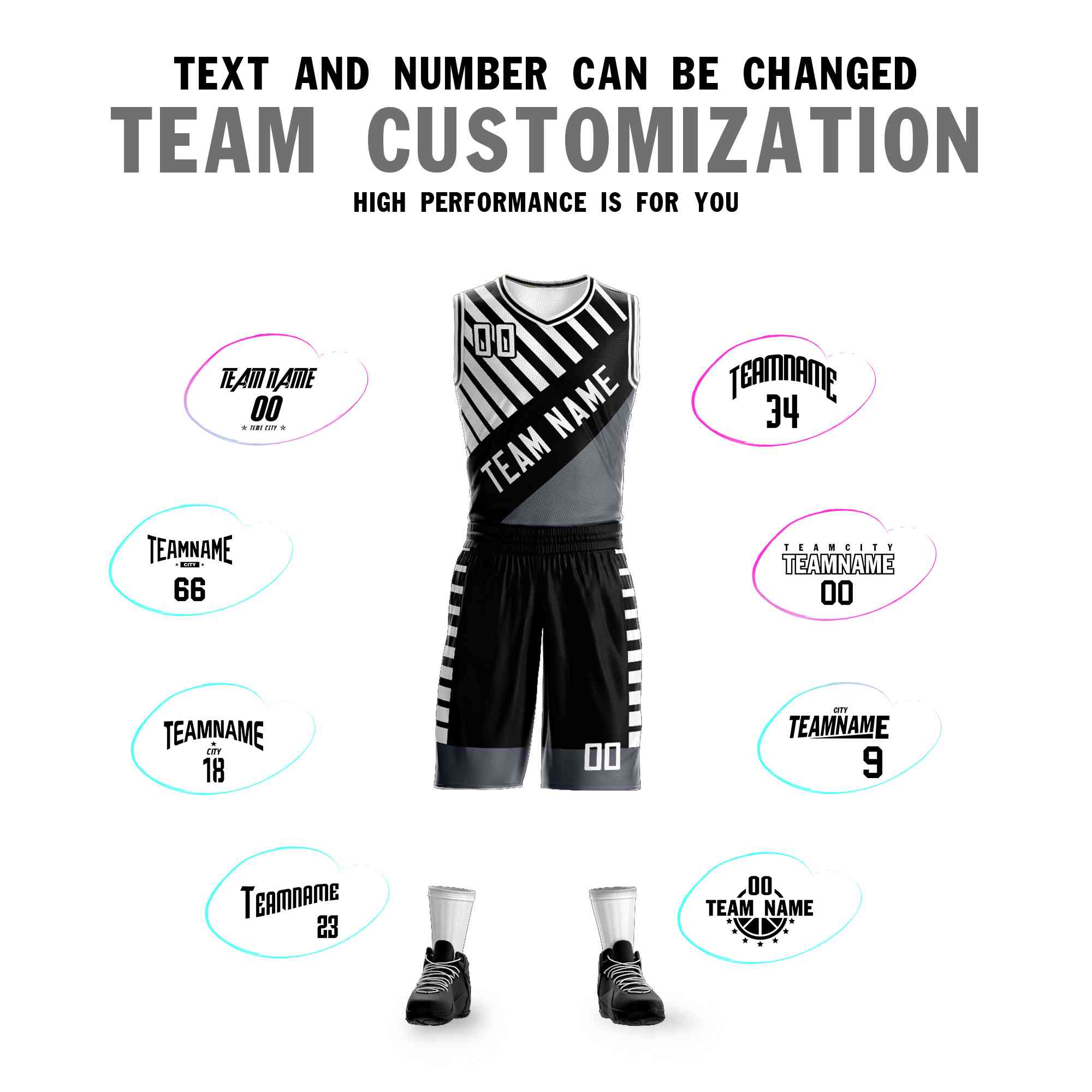 Custom Black White Graffiti Pattern Sets Bar Element Basketball Jersey