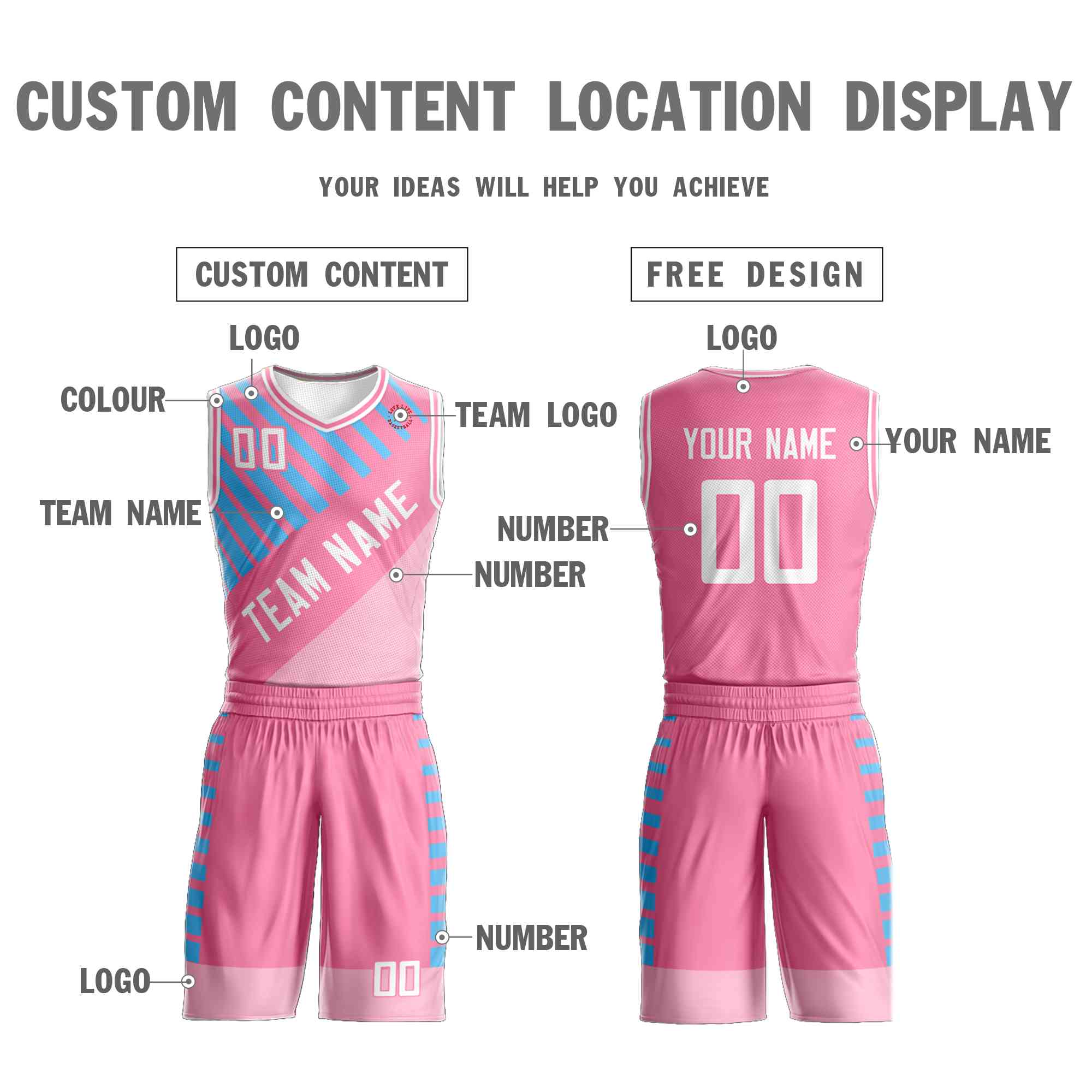 Le motif de graffiti blanc rose personnalisé définit le maillot de basket-ball d'élément de barre