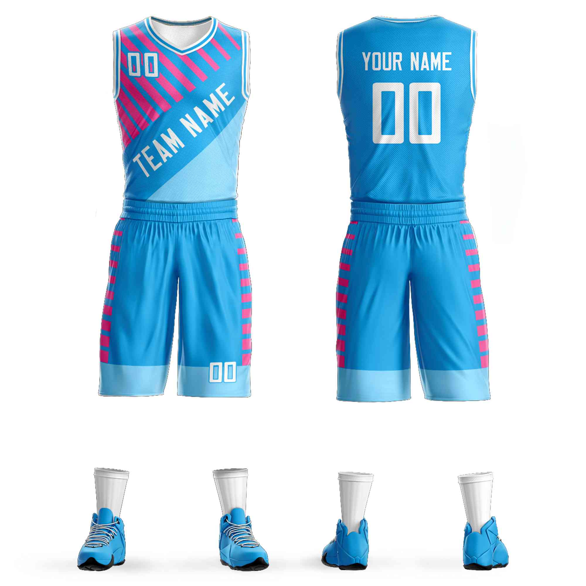 Le motif de graffiti blanc bleu poudre personnalisé définit le maillot de basket-ball d'élément de barre