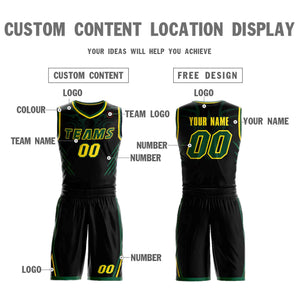 Custom Black Green-Gold Graffiti Pattern Sets Claw Element Basketball Jersey