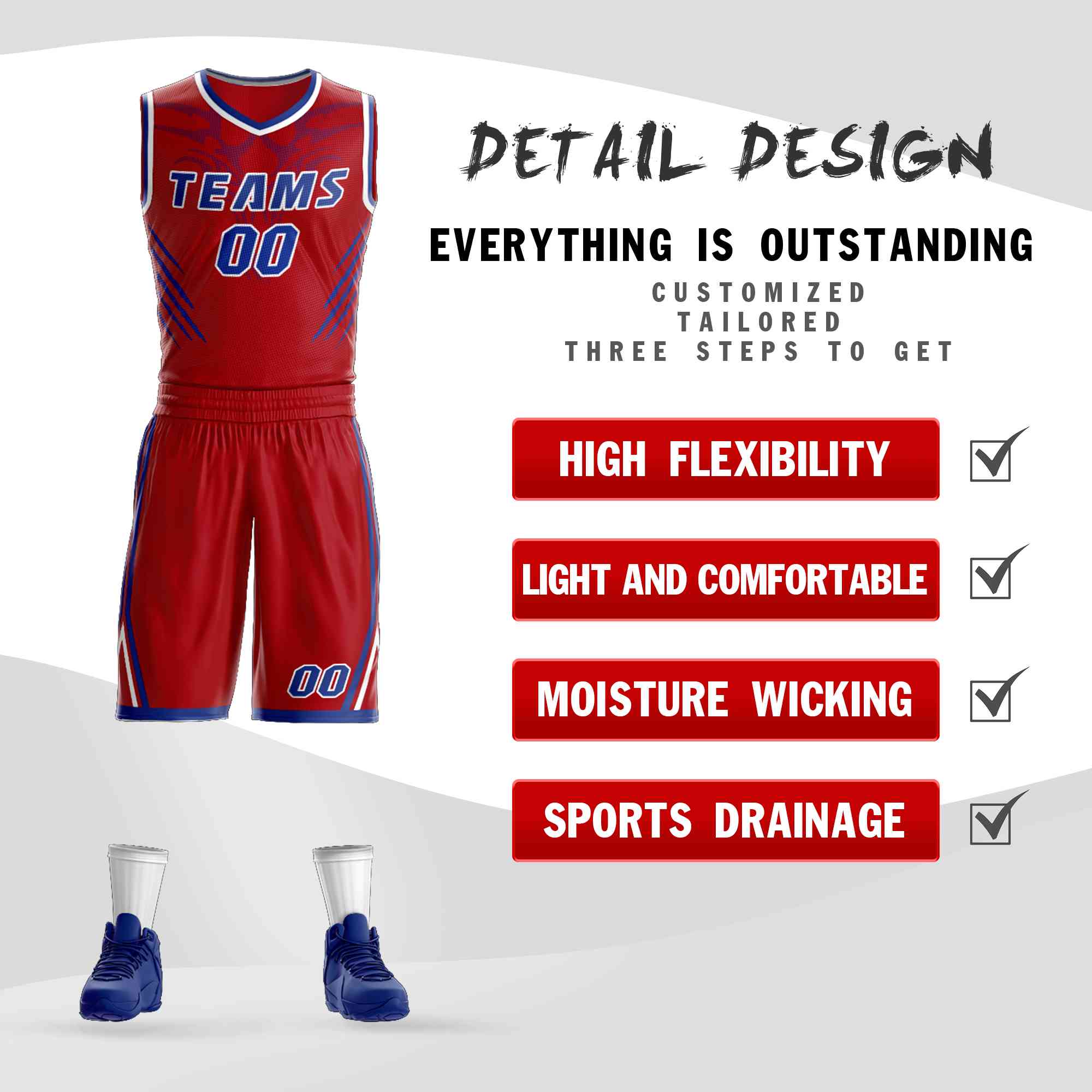 Custom Red Royal-White Graffiti Pattern Sets Claw Element Basketball Jersey