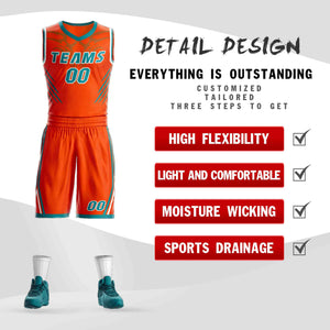 Custom Orange Teal-White Graffiti Pattern Sets Claw Element Basketball Jersey