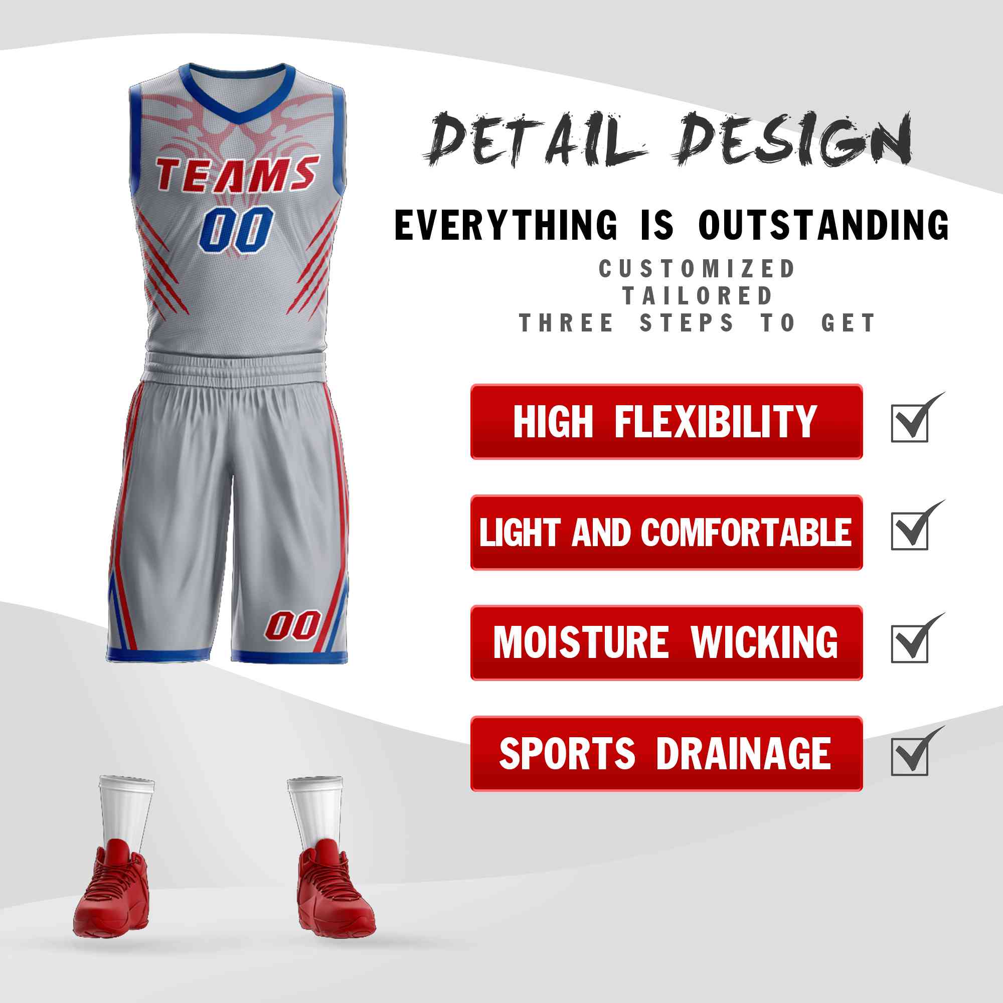 Custom Gray Red-White Graffiti Pattern Sets Claw Element Basketball Jersey