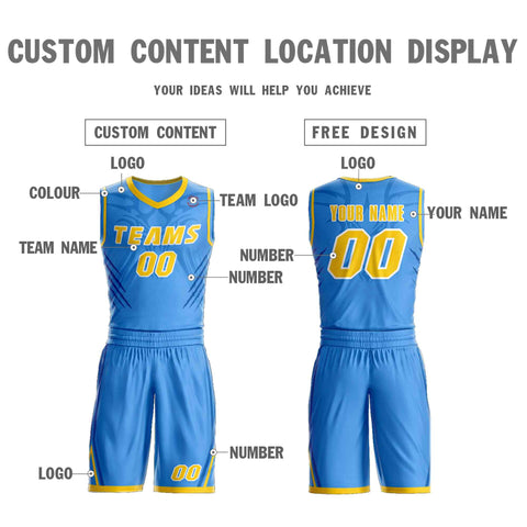 Custom Powder Blue Gold-White Graffiti Pattern Sets Claw Element Basketball Jersey