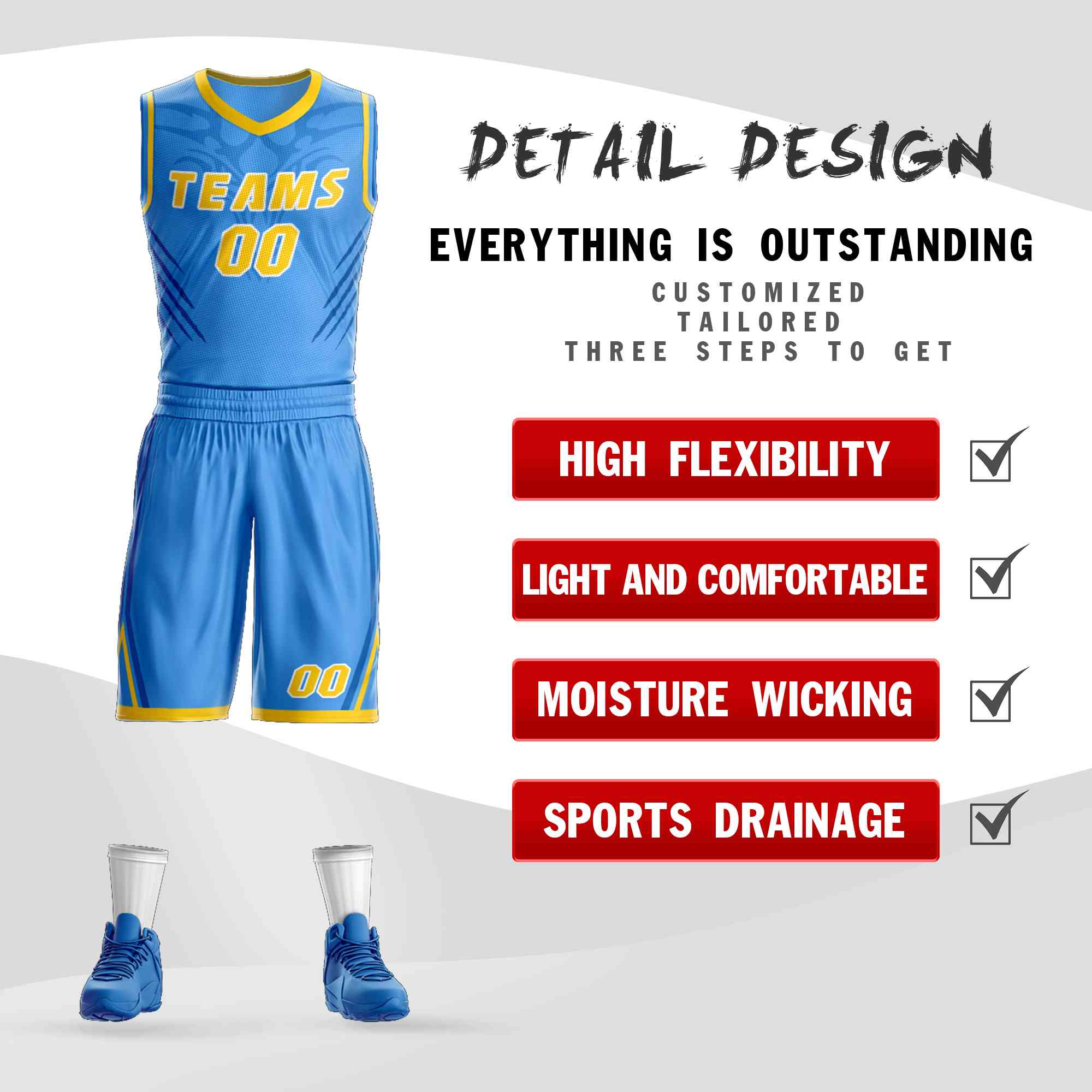 Custom Powder Blue Gold-White Graffiti Pattern Sets Claw Element Basketball Jersey