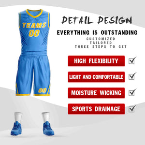 Custom Powder Blue Gold-White Graffiti Pattern Sets Claw Element Basketball Jersey