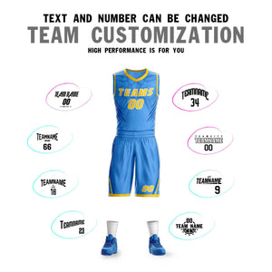 Custom Powder Blue Gold-White Graffiti Pattern Sets Claw Element Basketball Jersey