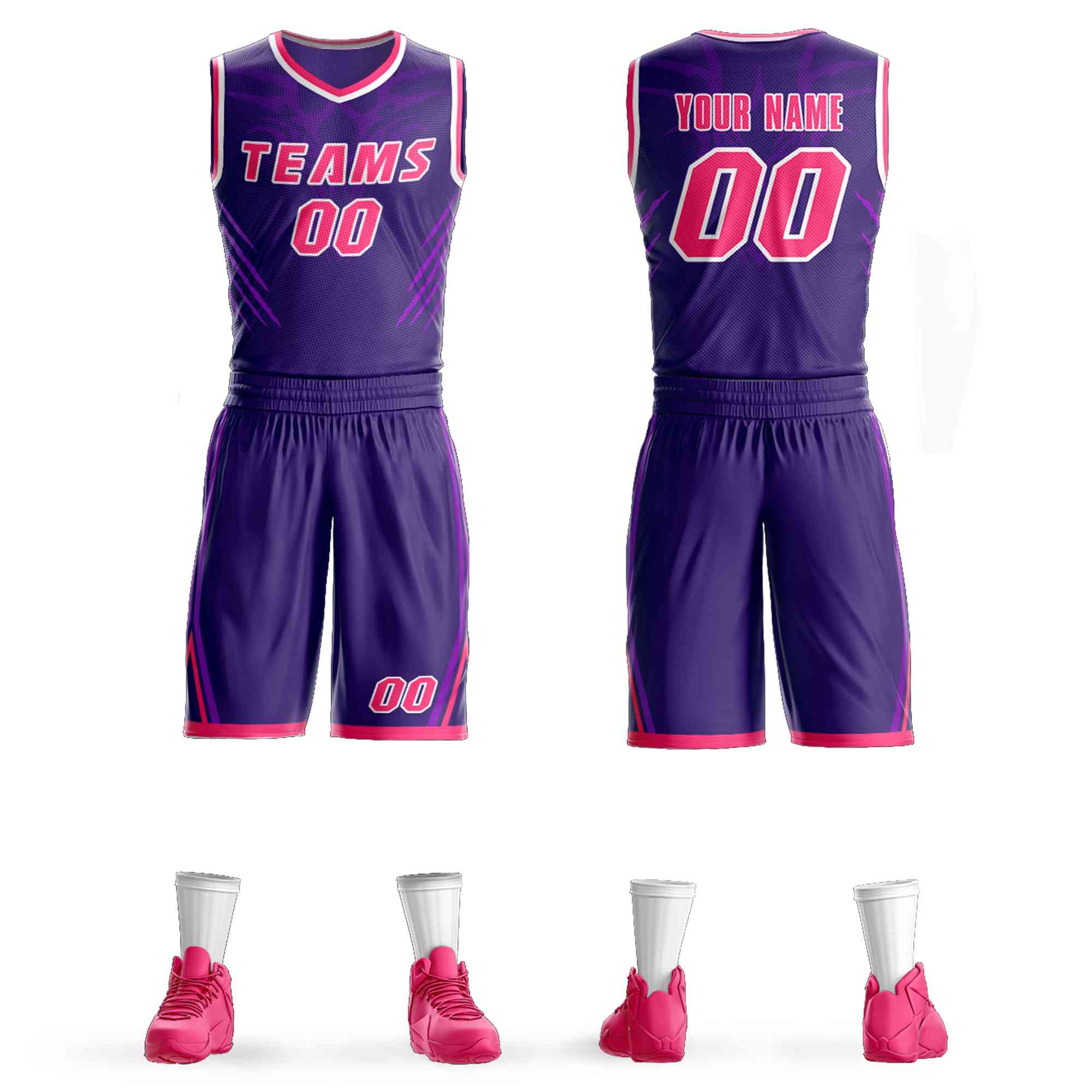 Maillot de basket-ball personnalisé à motif Graffiti violet rose-blanc, élément griffe