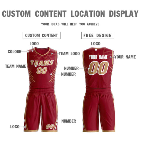 Custom Maroon Old Gold-White Graffiti Pattern Sets Claw Element Basketball Jersey