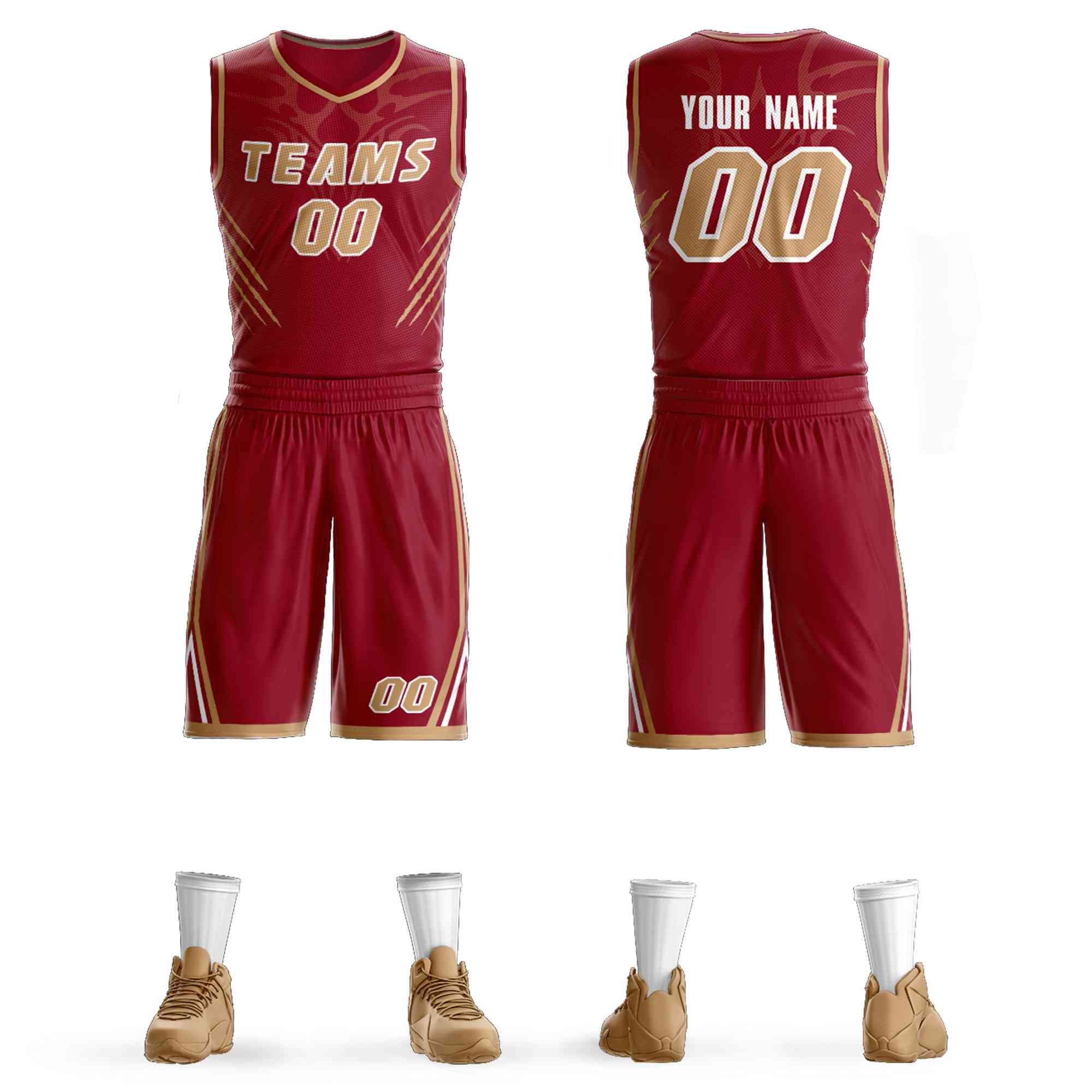 Custom Maroon Old Gold-White Graffiti Pattern Sets Claw Element Basketball Jersey