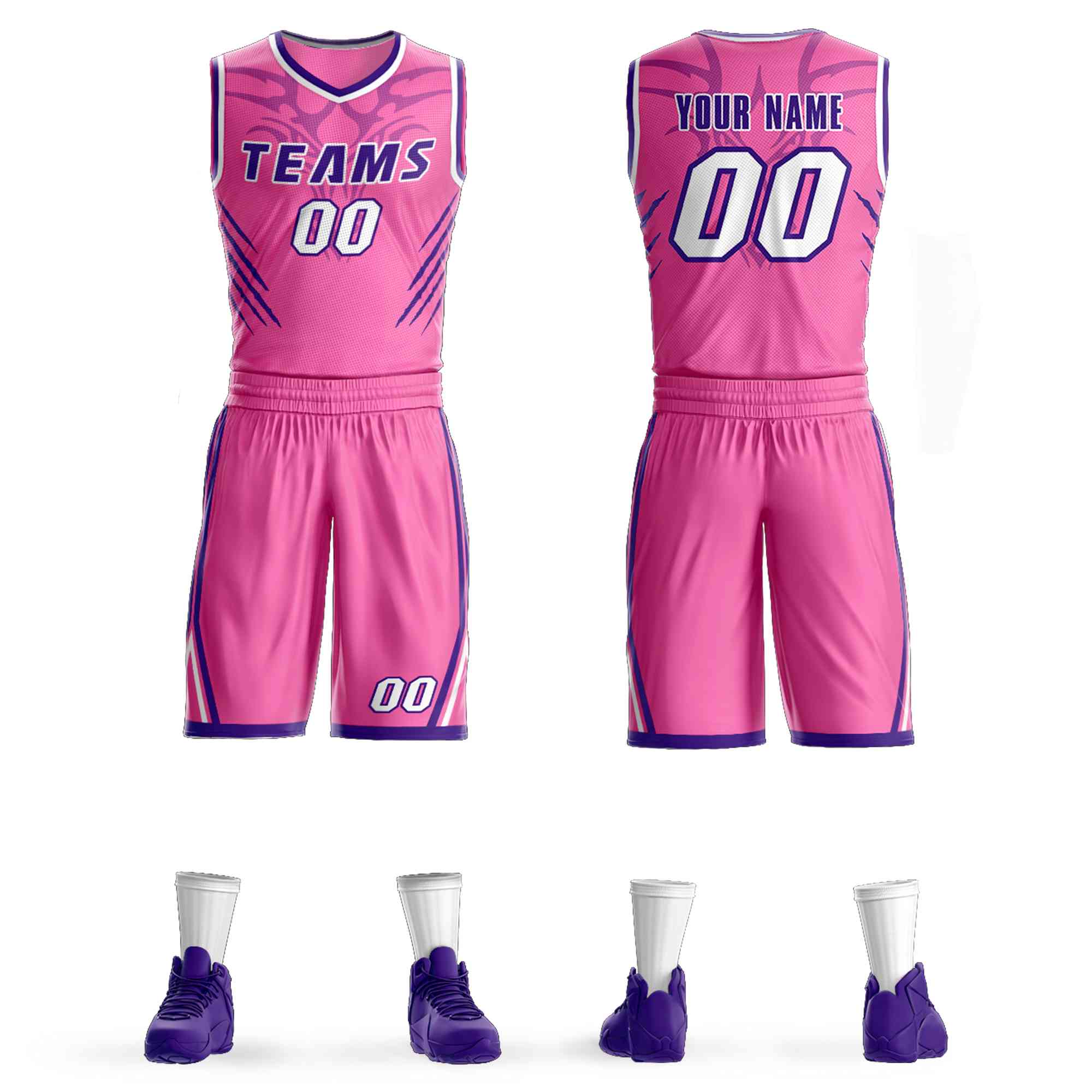 Custom Pink Purple-White Graffiti Pattern Sets Claw Element Basketball Jersey