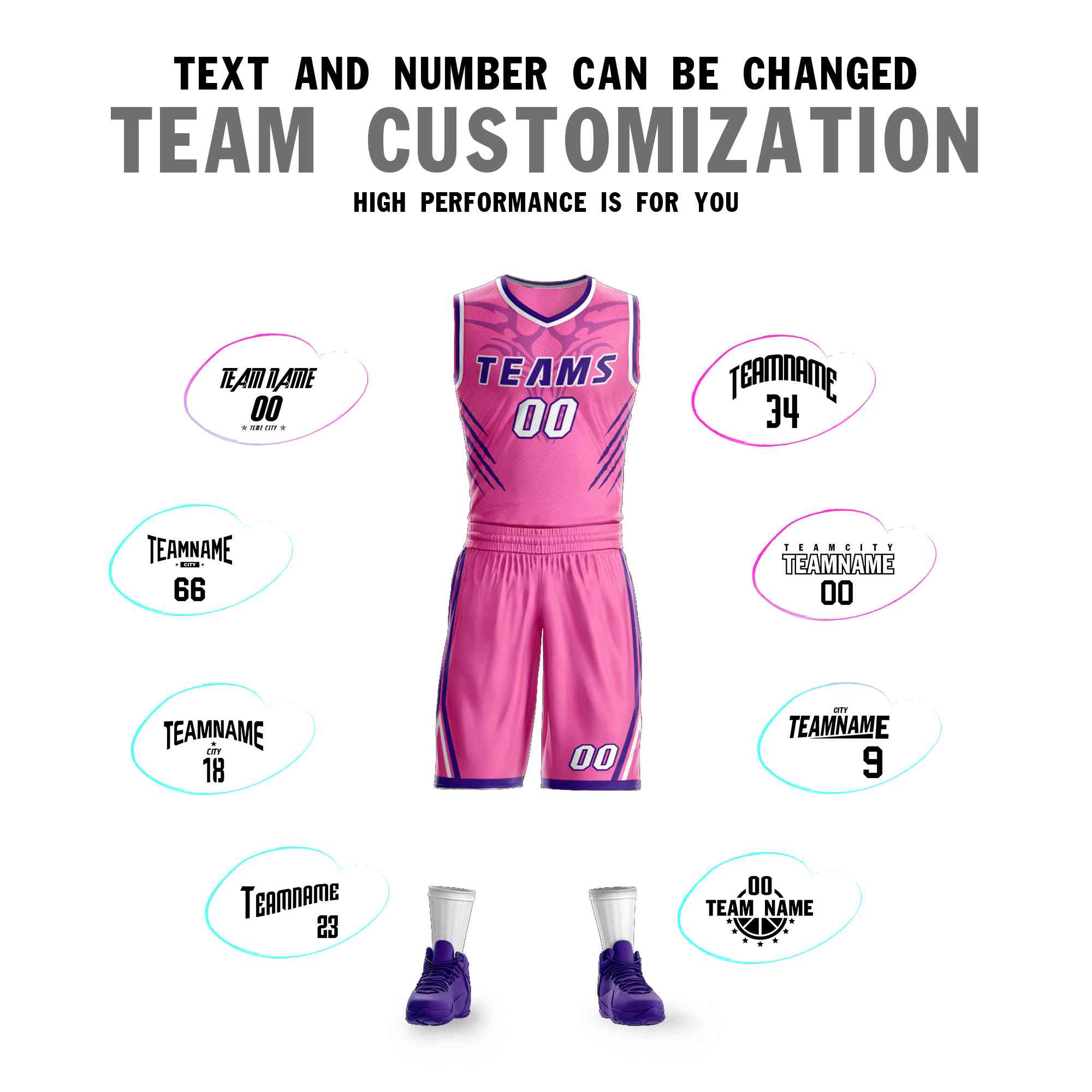 Custom Pink Purple-White Graffiti Pattern Sets Claw Element Basketball Jersey