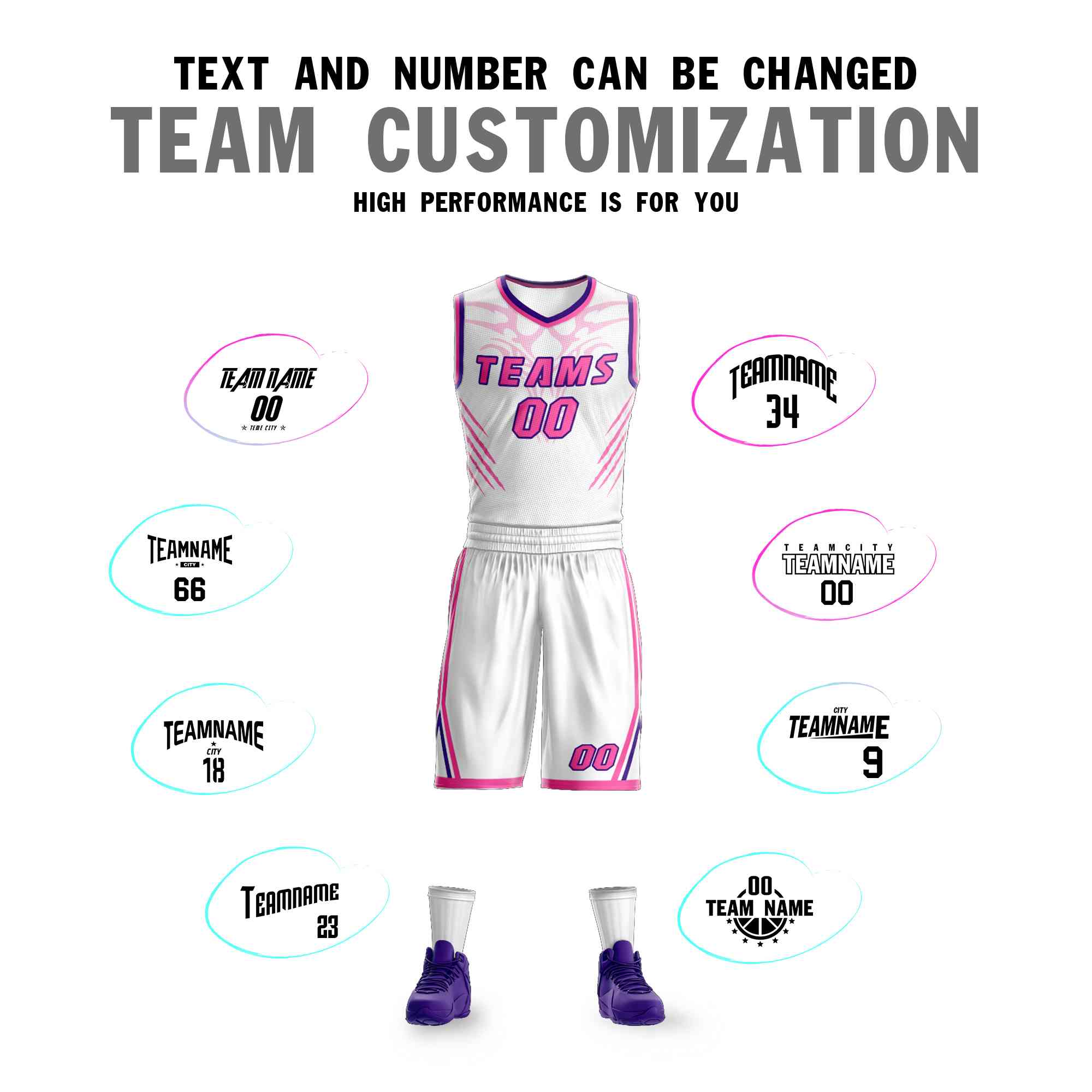 Custom White Pink-Purple Graffiti Pattern Sets Claw Element Basketball Jersey