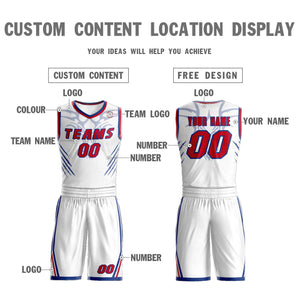 Custom White Red-Royal Graffiti Pattern Sets Claw Element Basketball Jersey