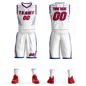 Custom White Red-Royal Graffiti Pattern Sets Claw Element Basketball Jersey