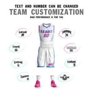 Custom White Powder Blue-Pink Graffiti Pattern Sets Claw Element Basketball Jersey