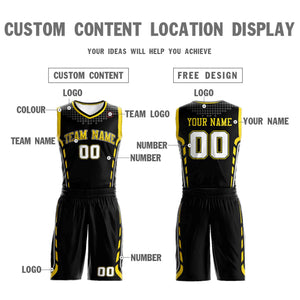 Custom Black Yellow-Black Graffiti Pattern Sets Oblique Bar Basketball Jersey