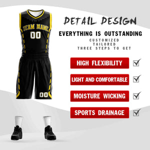 Custom Black Yellow-Black Graffiti Pattern Sets Oblique Bar Basketball Jersey