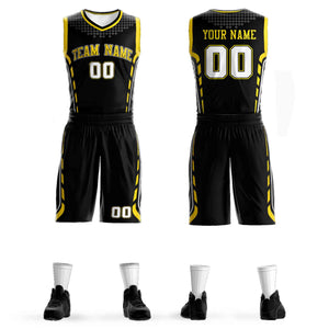 Custom Black Yellow-Black Graffiti Pattern Sets Oblique Bar Basketball Jersey