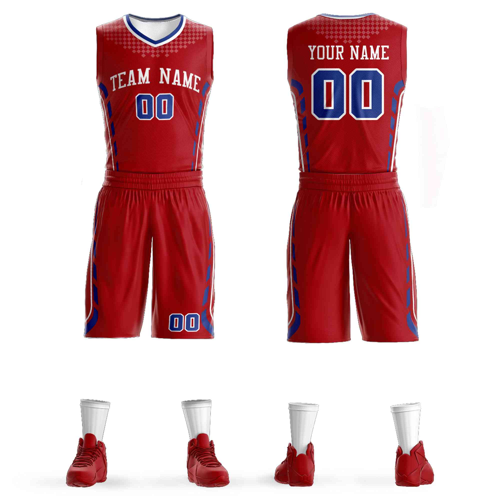 Custom Red White Graffiti Pattern Sets Oblique Bar Basketball Jersey