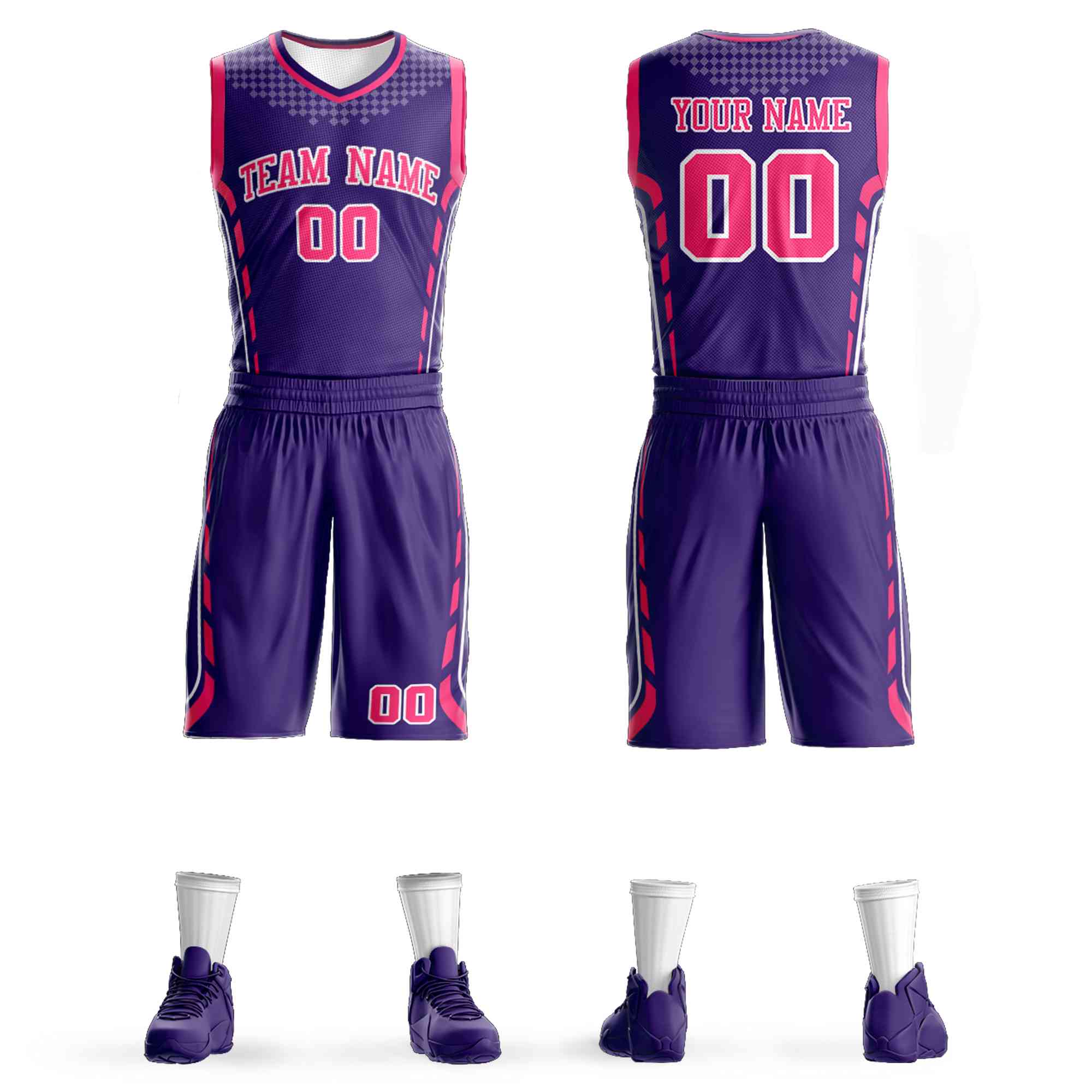 Custom Purple Pink-White Graffiti Pattern Sets Oblique Bar Basketball Jersey