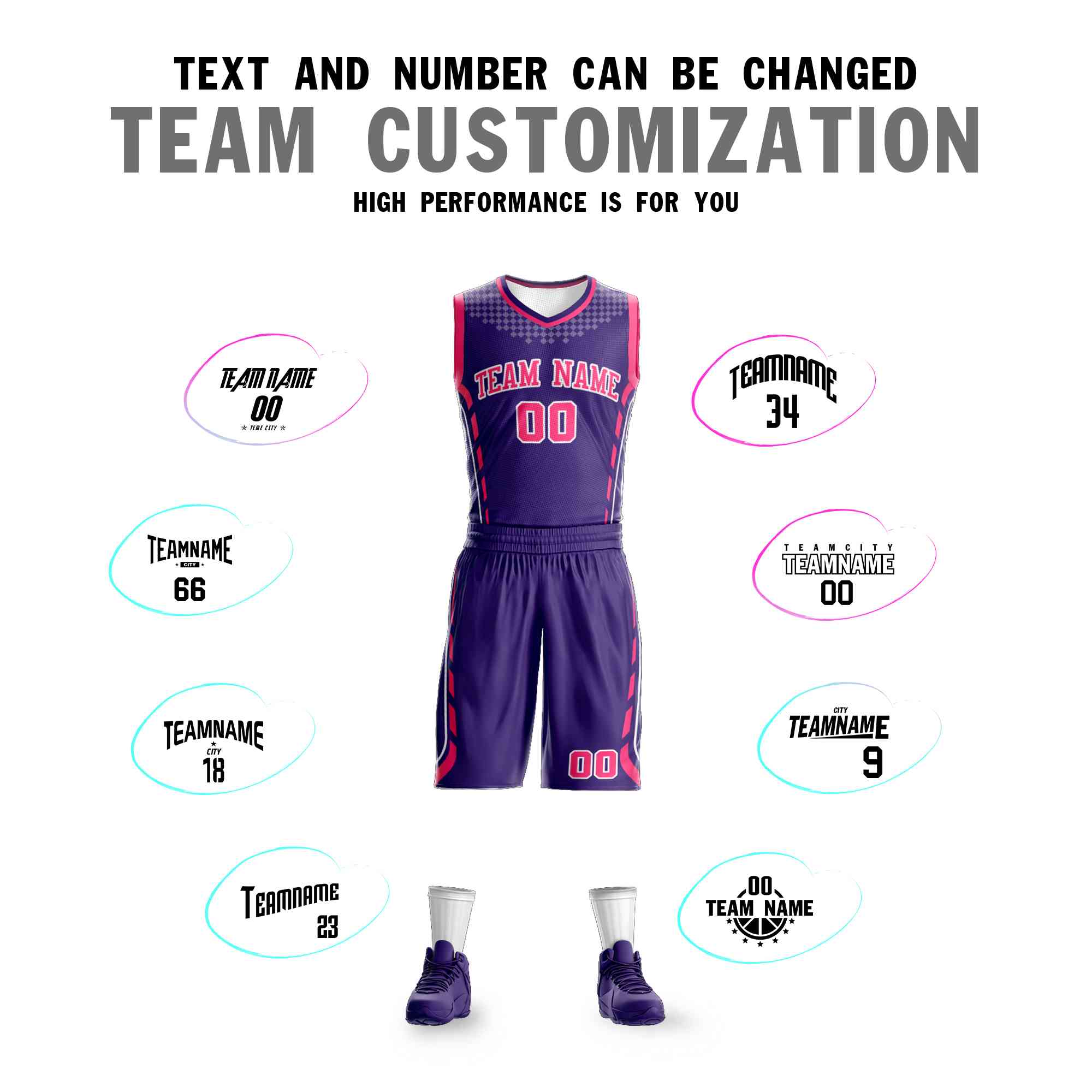 Custom Purple Pink-White Graffiti Pattern Sets Oblique Bar Basketball Jersey