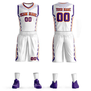 Le motif de graffiti blanc orange-violet personnalisé définit le maillot de basket-ball à barre oblique