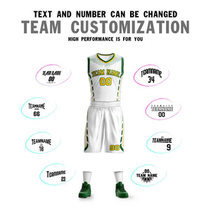 Custom White Gold-Green Graffiti Pattern Sets Oblique Bar Basketball Jersey