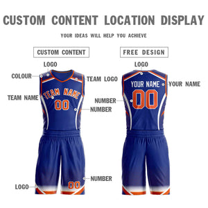 Custom Royal Orange-White Graffiti Pattern Sets Points Element Basketball Jersey