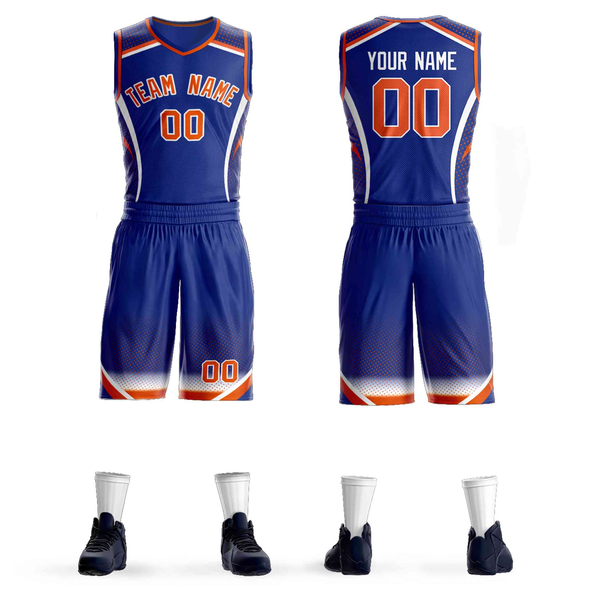 Custom Royal Orange-White Graffiti Pattern Sets Points Element Basketball Jersey