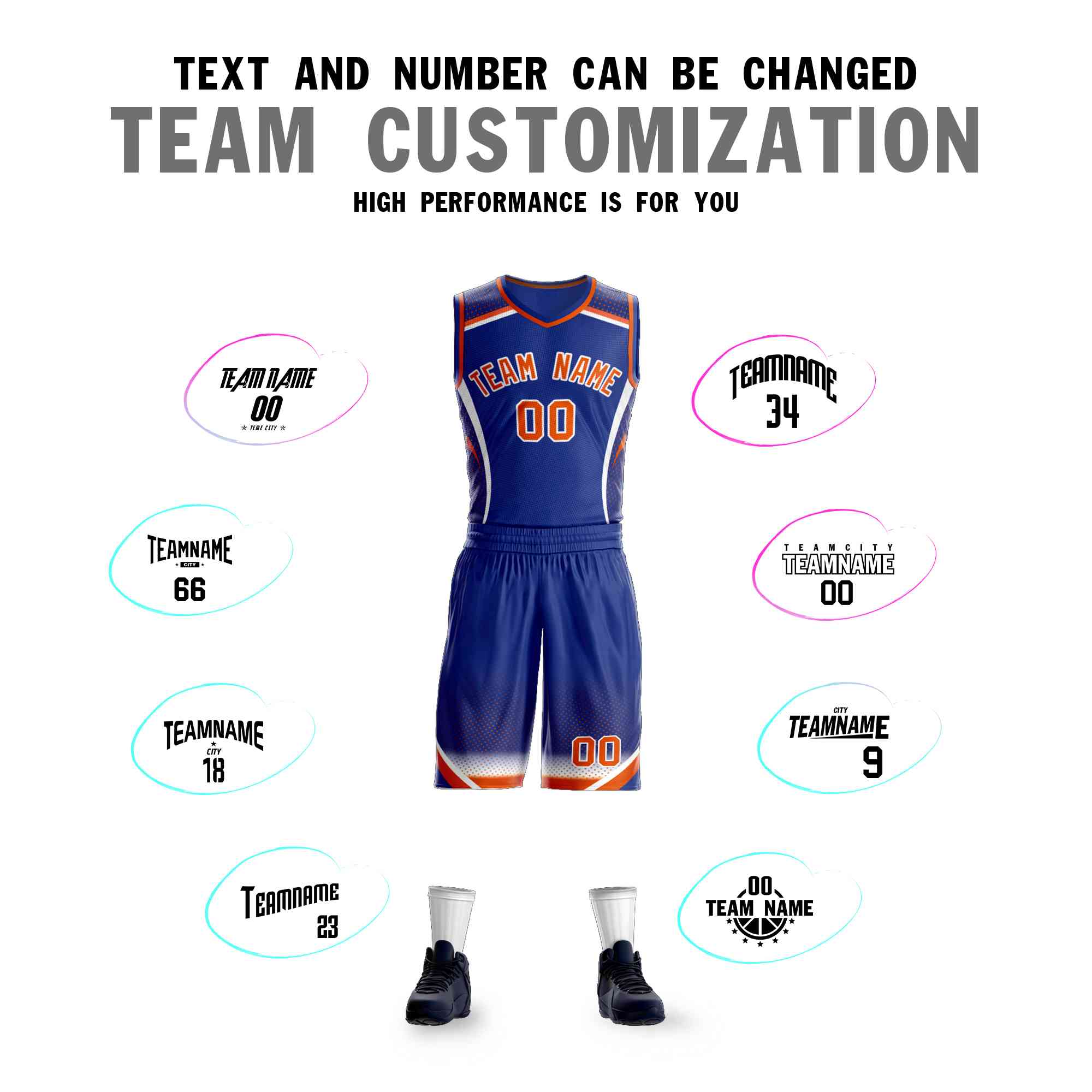 Custom Royal Orange-White Graffiti Pattern Sets Points Element Basketball Jersey