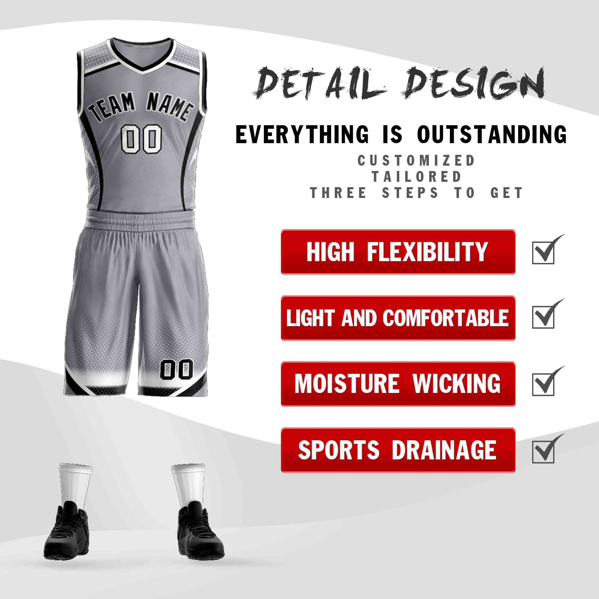 Custom Gray Black-White Graffiti Pattern Sets Points Element Basketball Jersey