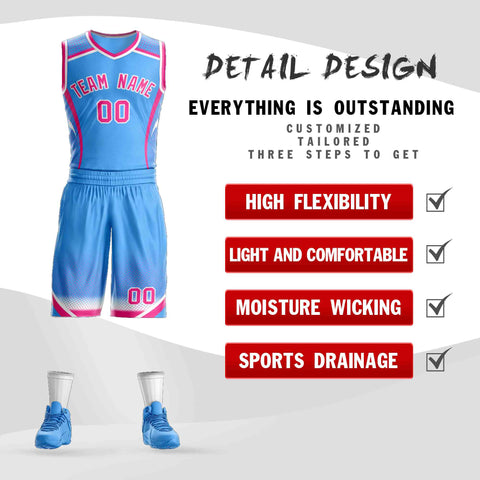 Custom Powder Blue Pink-White Graffiti Pattern Sets Points Element Basketball Jersey