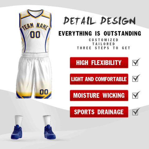 Custom White Royal-Gold Graffiti Pattern Sets Points Element Basketball Jersey