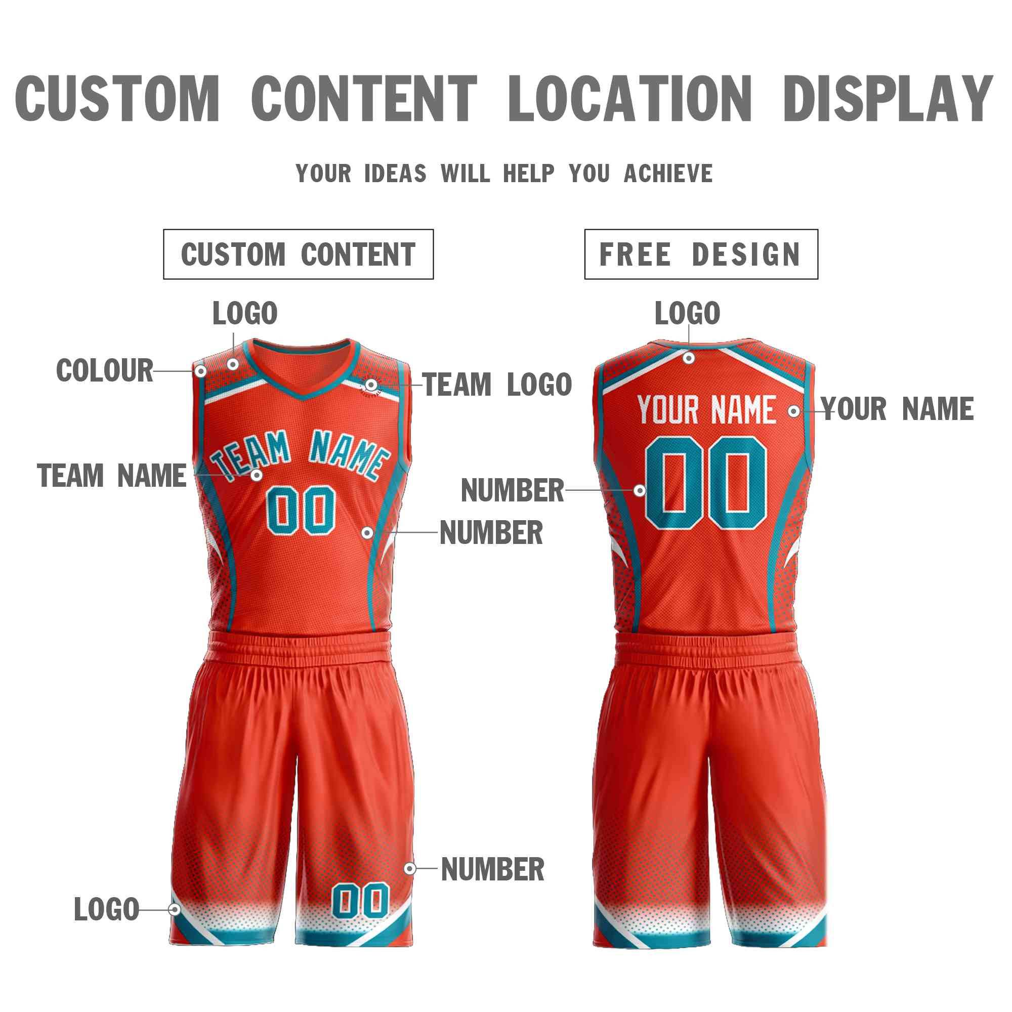 Custom Orange Aqua-White Graffiti Pattern Sets Points Element Basketball Jersey