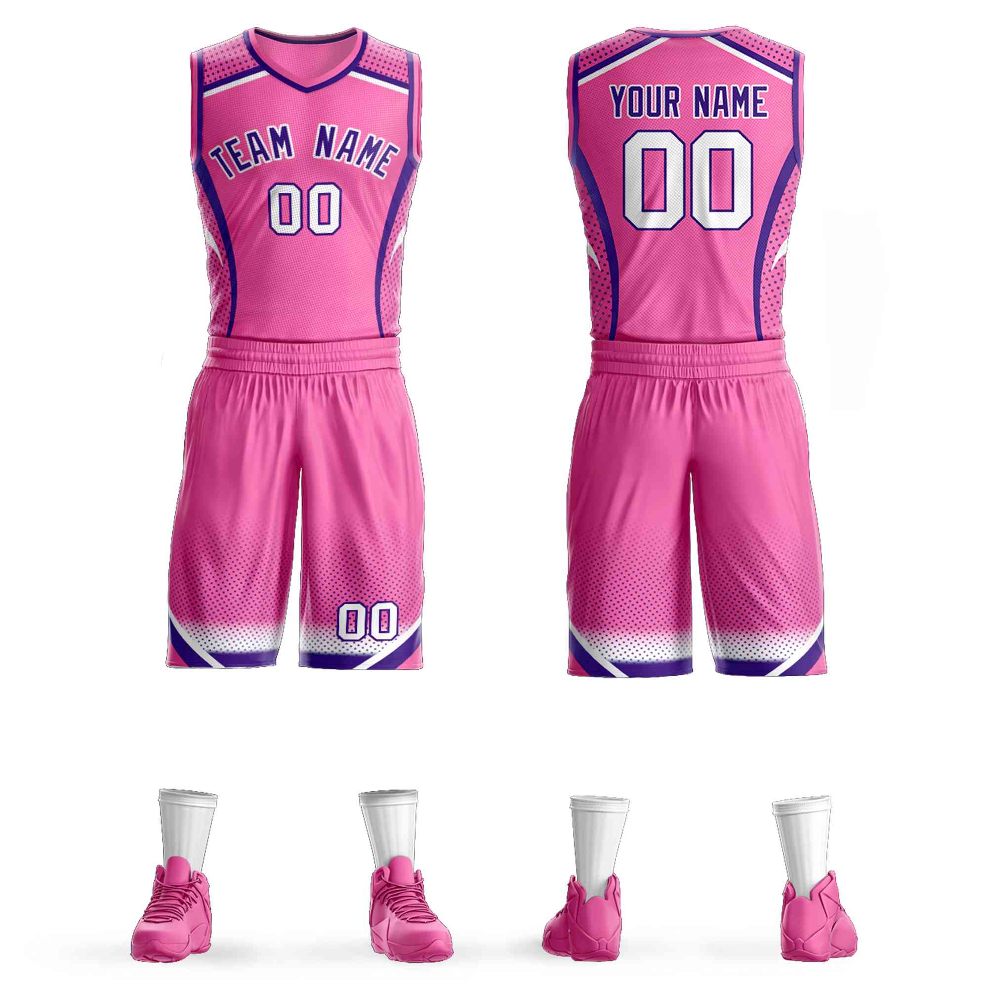 Maillot de basket-ball personnalisé à motif Graffiti rose violet-blanc, élément de points